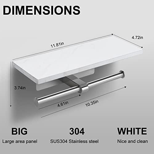 Nodafuer Toilet Paper Holder with Natural Marble Shelf for Bathroom Washroom,Wall Mounted Tissue Holder Suitable for Mega Roll (Brushed Nickel, Large 11.8 * 4.7) - Image 3