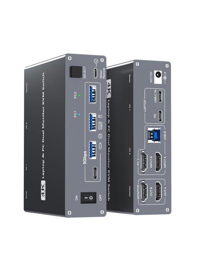 DXchip 4K USB Type-C Docking KVM Switch Laptop& Desktop 2 Monitors 2 Computers USB-C & Dual HDMI 4K@60Hz Dual Monitor KVM Switches for MAC & PC, PD 100W Charging, with Type-C 3.1 Gen 2 Cable & Wired Remote - Image 1