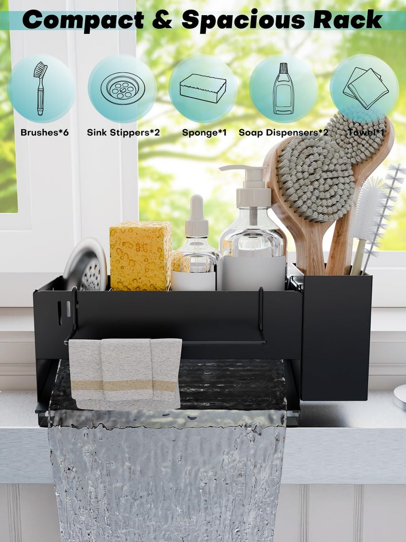 Azevix Sponge Holder for Kitchen Sink, Space-Saving Sink Caddy with Brush Holder, Kitchen Countertop Organizers and Storage Essentials, Rustproof & Slip Resistant - Image 2
