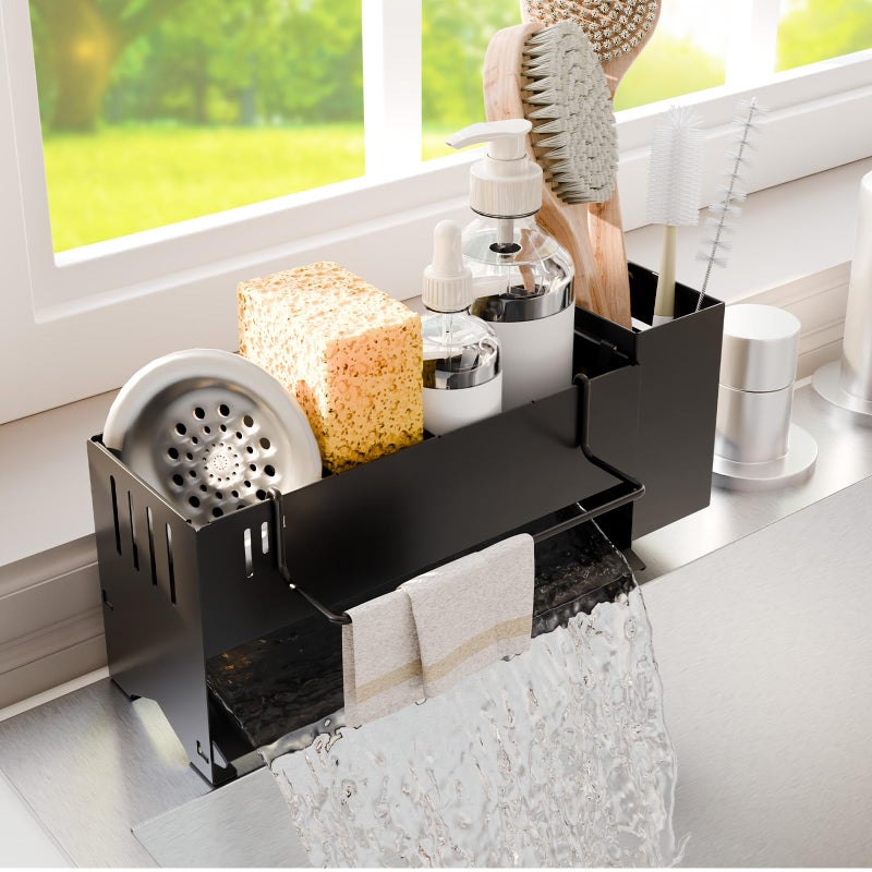 Azevix Sponge Holder for Kitchen Sink, Space-Saving Sink Caddy with Brush Holder, Kitchen Countertop Organizers and Storage Essentials, Rustproof & Slip Resistant - Image 1