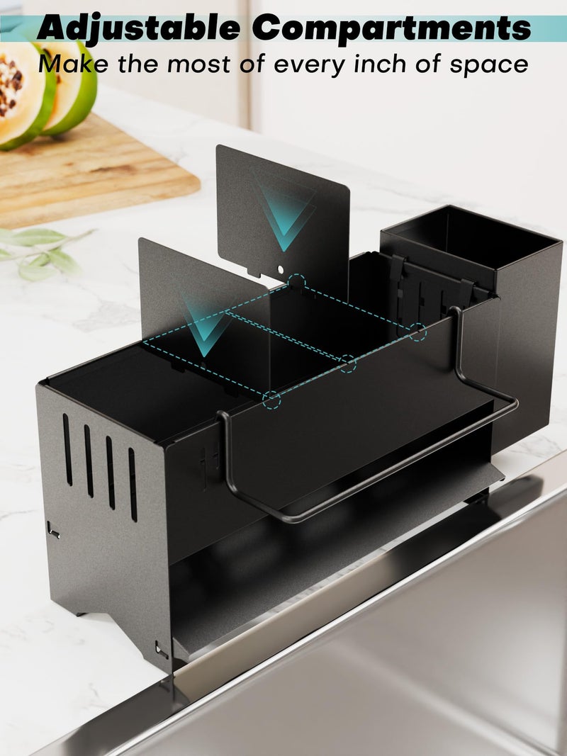Azevix Sponge Holder for Kitchen Sink, Space-Saving Sink Caddy with Brush Holder, Kitchen Countertop Organizers and Storage Essentials, Rustproof & Slip Resistant - Image 4
