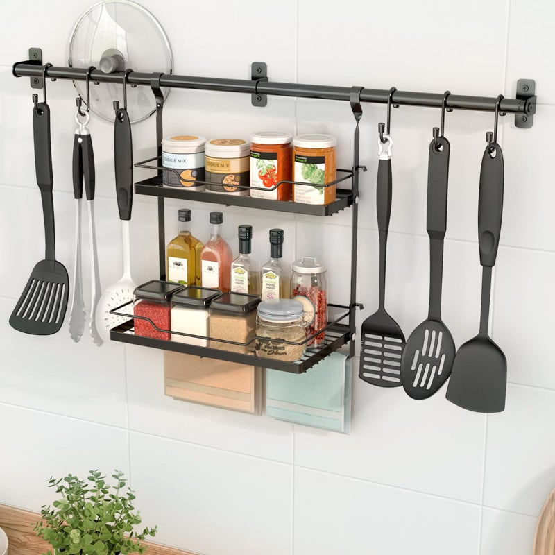 NADAMOO Spice Rack and Kitchen Utensil Hanger, Wall Mounted，with Towel Rack - Image 1