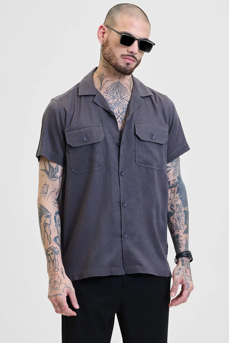SNITCH Charcoal Grey Double Pocket Box Fit Shirt