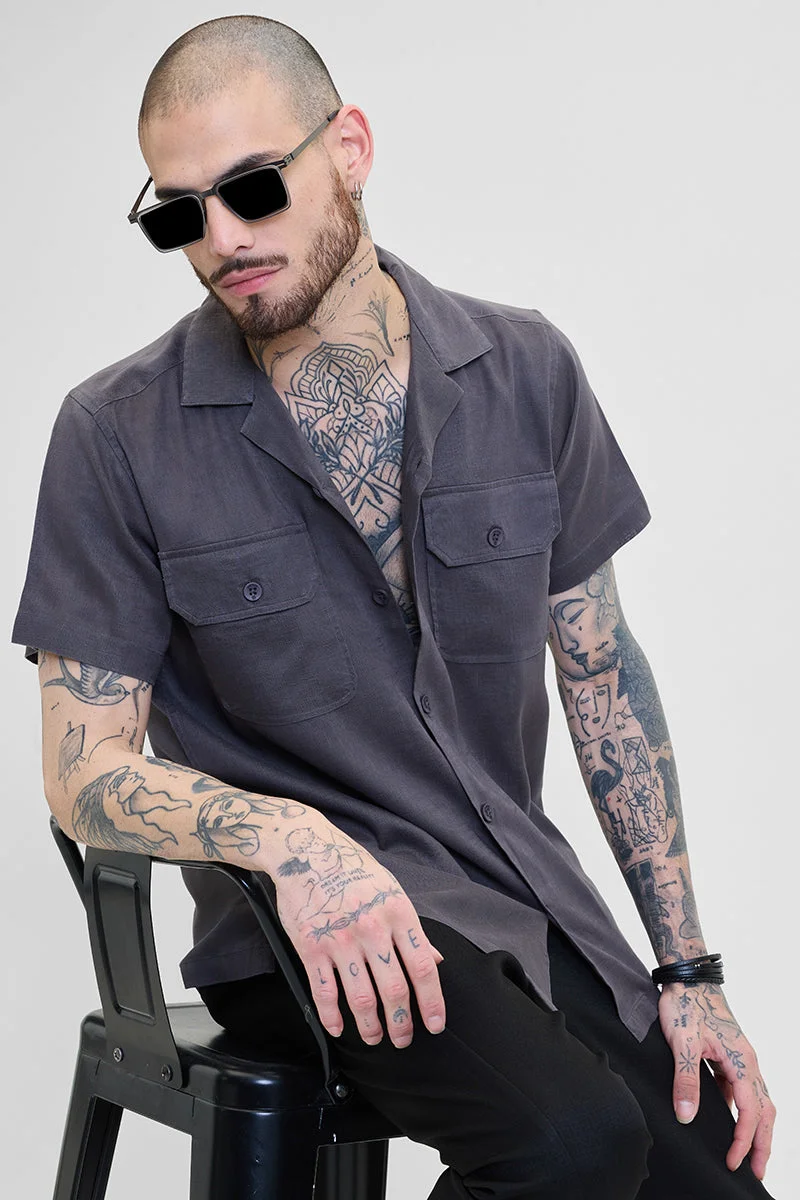 SNITCH Charcoal Grey Double Pocket Box Fit Shirt