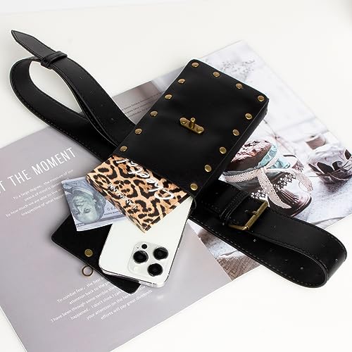 SUMGOGO Belt Pouch Waist Bag Fanny Pack Steampunk Phone Holder Medieval Bag Leather Belt Renaissance Cosplay Costume Accessories (1-Balck) - Image 4