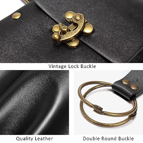 SUMGOGO Belt Pouch Waist Bag Fanny Pack Steampunk Phone Holder Medieval Bag Leather Belt Renaissance Cosplay Costume Accessories (1-Balck) - Image 5