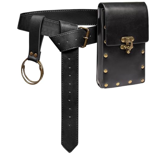 SUMGOGO Belt Pouch Waist Bag Fanny Pack Steampunk Phone Holder Medieval Bag Leather Belt Renaissance Cosplay Costume Accessories (1-Balck) - Image 1