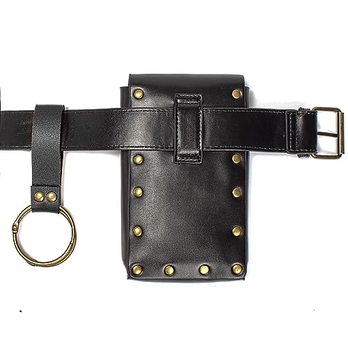 SUMGOGO Belt Pouch Waist Bag Fanny Pack Steampunk Phone Holder Medieval Bag Leather Belt Renaissance Cosplay Costume Accessories (1-Balck) - Image 3