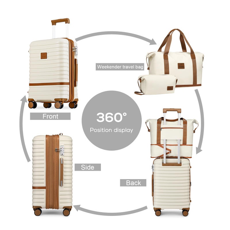 Joyway Carry On Luggage 20 Inch Expandable Suitcase with Spinner Wheel, 4 Piece Hard Shell Luggage Set with TSA Lock(White brown) - Image 4