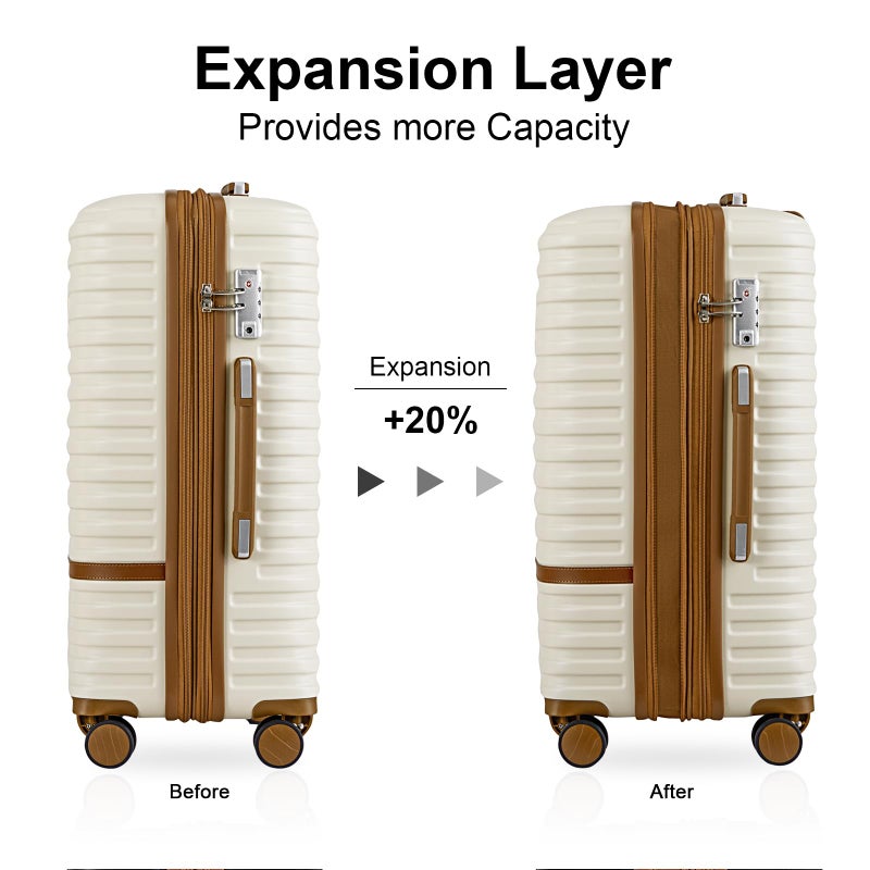 Joyway Carry On Luggage 20 Inch Expandable Suitcase with Spinner Wheel, 4 Piece Hard Shell Luggage Set with TSA Lock(White brown) - Image 2