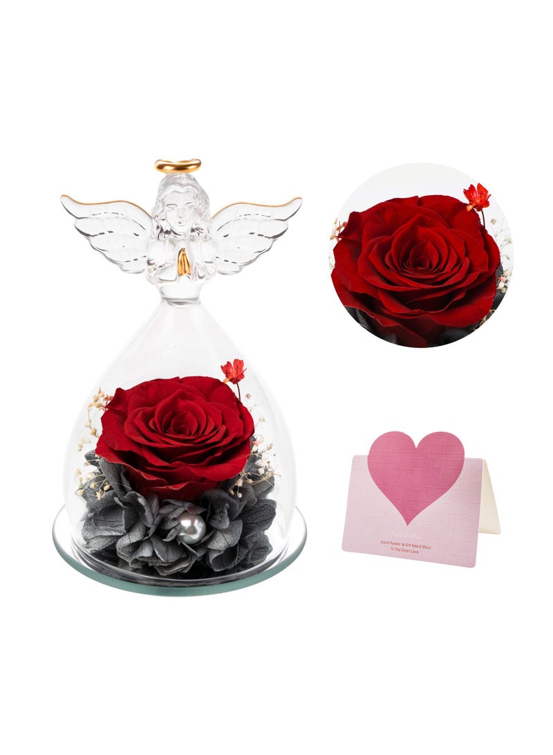 SYOSI Preserved Flower Rose, Mothers Day Birthday Gifts for Mom Wife, Preserved Rose Flower in Crystal Angel Figurines,Gifts for Women Her Girlfriend on Anniversary Wedding Christmas Valentine Day - Image 1