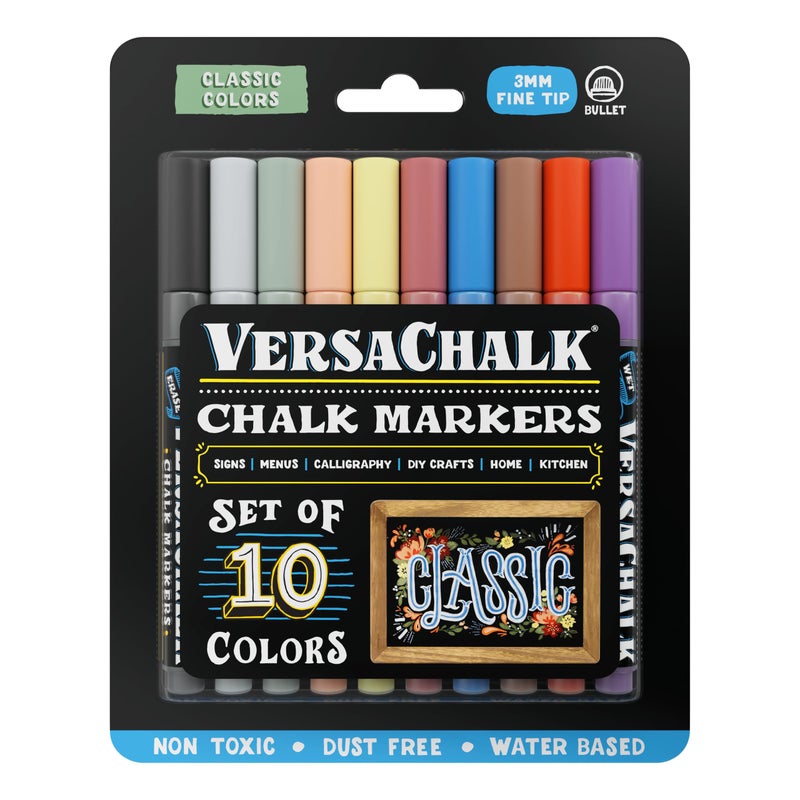 VersaChalk Classic Liquid Chalk Markers, Set of 10-3mm Tip