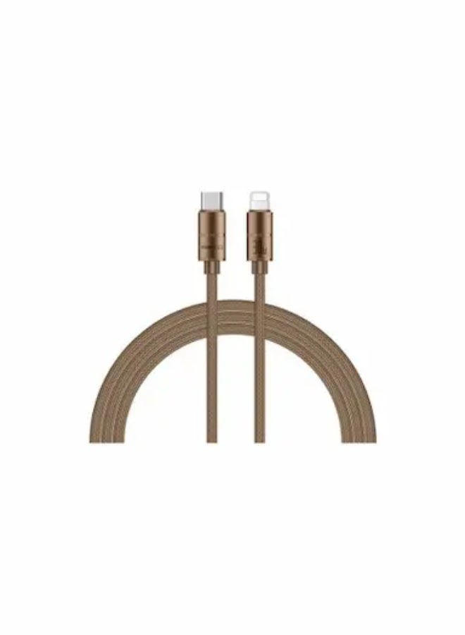 Recci RS08CL Warrior Series 30W Fast Charging Cable – Type-C to Lightning – 1.2M – Desert Gold – for iPhone – Durable & Tangle-Free Design - Image 1