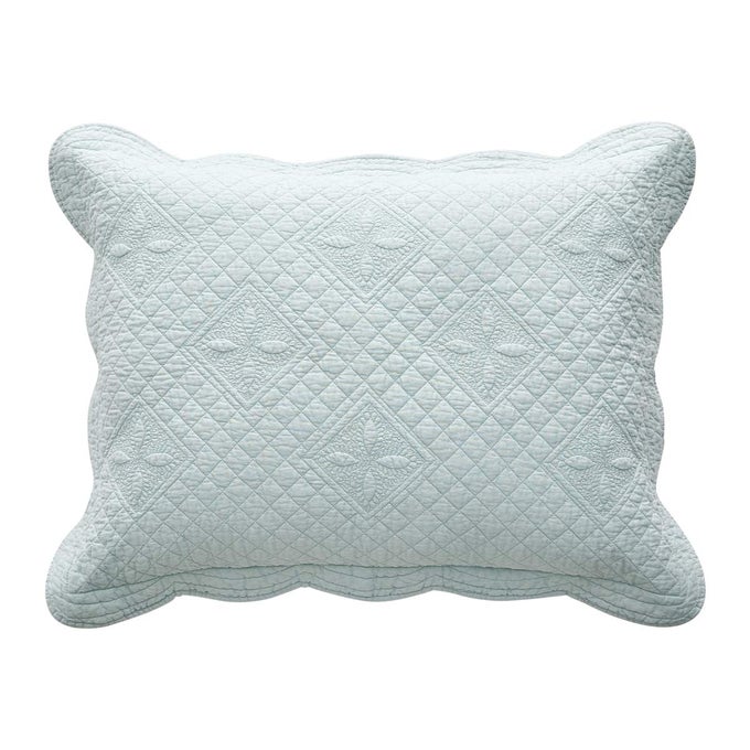 SAGE GARDEN LUXURY PURE COTTON QUILTED STANDARD PILLOW SHAM 20 X 26 BY LIGHT AQUA STANDARD