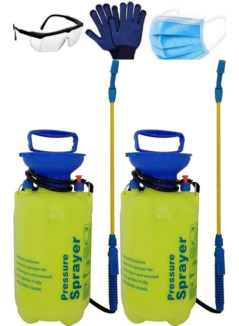 Abbasali Pump Pressure Sprayer 5L Portable Pressurized Water Spray Pack Of 2pcs Sprayer With Goggle Gloves & 10pcs Facemask - Image 1