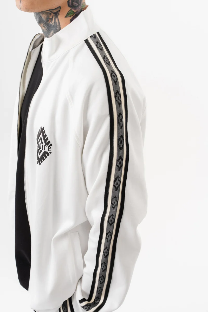 ريسباير سويت شيرت رجالي واسع (Oversize) بسحاب (Zip) بوجهين (Doubleface) بياقة قائمة وتفاصيل شريط لون إيكرو