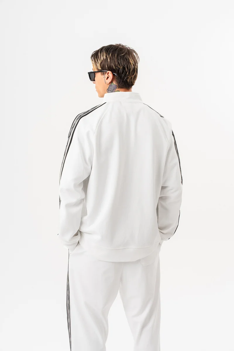 ريسباير سويت شيرت رجالي واسع (Oversize) بسحاب (Zip) بوجهين (Doubleface) بياقة قائمة وتفاصيل شريط لون إيكرو