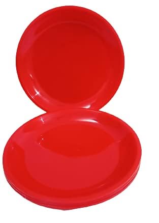 AWICKTIK Unbreakable 19 CM Red Light Weighted Round Half Size DinnerLunch Plastic Quarter Plates Set of 6 Pcs - Image 2