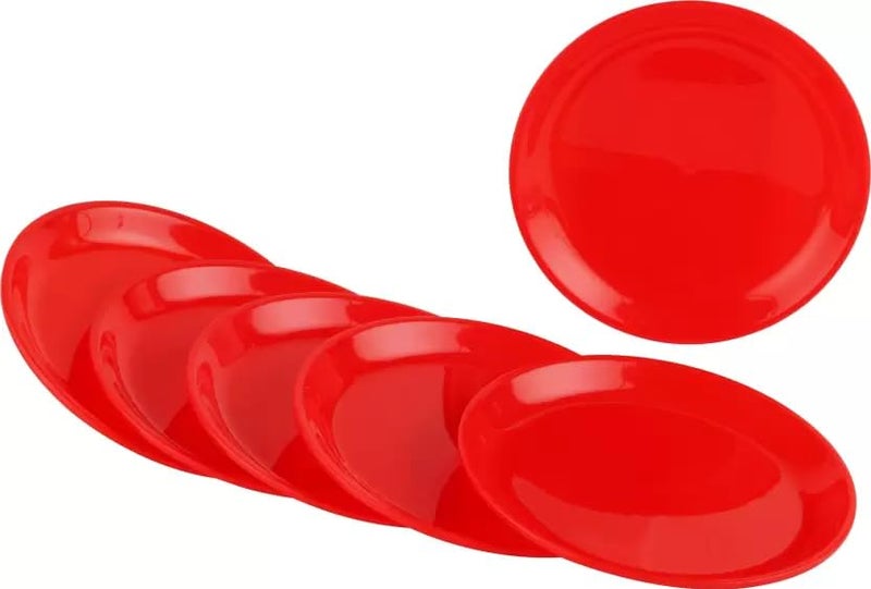 AWICKTIK Unbreakable 19 CM Red Light Weighted Round Half Size DinnerLunch Plastic Quarter Plates Set of 6 Pcs - Image 1