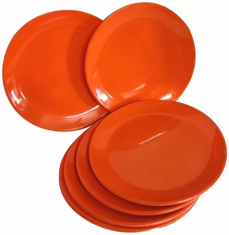 AWICKTIK Unbreakable 19 CM Red Light Weighted Round Half Size DinnerLunch Plastic Quarter Plates Set of 6 Pcs - Image 5