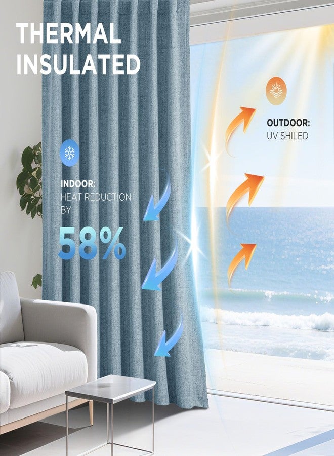 Joydeco Blackout Linen Curtains 96 inches Long 100% Blackout Drapes 95 inch Length 2 Panels Set for Bedroom Living Room Black Out DarkeningCurtain Thermal Insulated Backtab RodPocket(52x96inchSkyBlue) - Image 4
