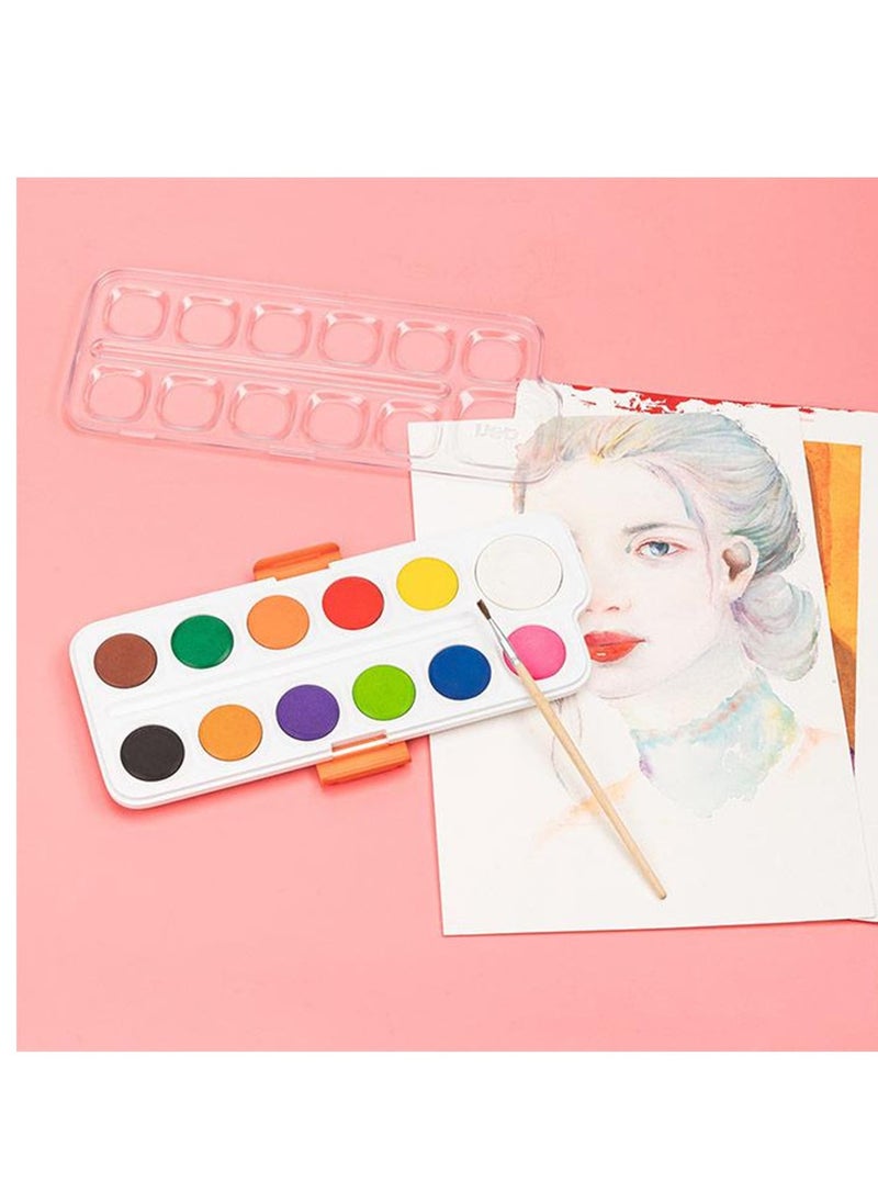Deli 12-Piece Watercolour Paint Set With One Brush  - Image 4