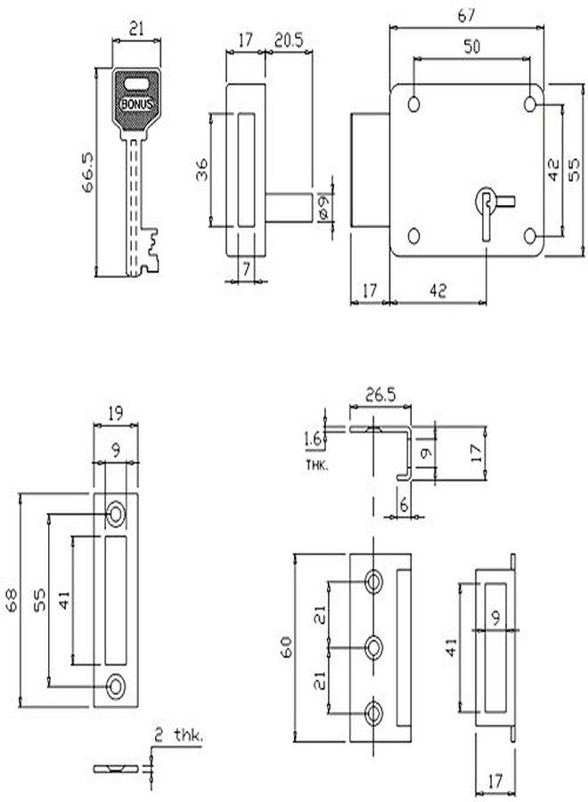 Bonus Cupboard Lock CB-55 (Size-Universal Fitment)(Material-Mild Steel)(Silver Colour)(Nickel Finish) - Image 3