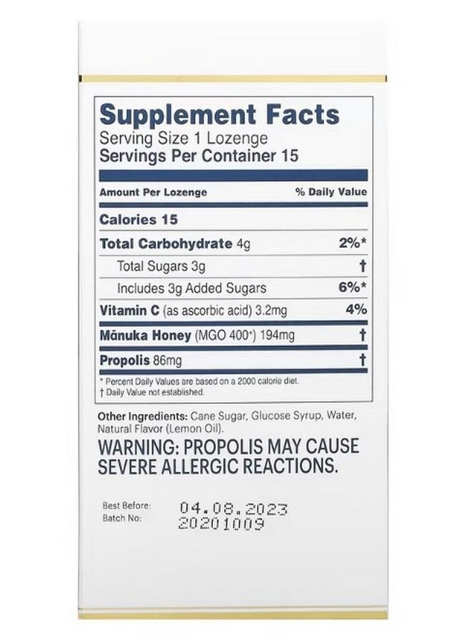 Manuka Honey Lozenges Propolis MGO 400 15 Lozenges