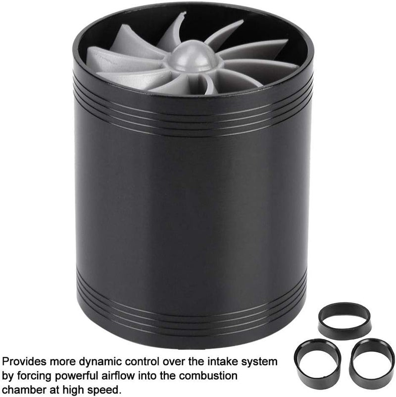 woobles for air intake turbo fan  Car Air Intake Turbonator,Universal Aluminum Alloy Turbonator Dual Fan Turbine Charger Gas Fuel Saver Turbo with Rubber Holder(Black) Black - Image 3