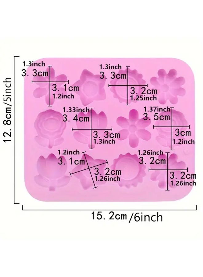 Pink 12 Cavity Silicone Flower Molds For Cake Soap Chocolate Cookie Baking Food Grade Non Stick - Image 2