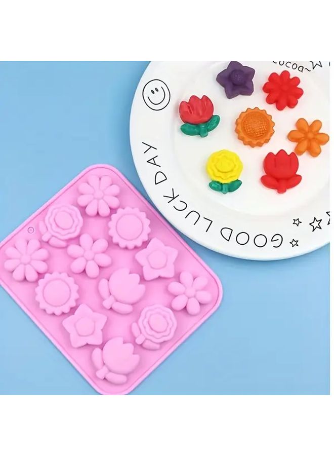 Pink 12 Cavity Silicone Flower Molds For Cake Soap Chocolate Cookie Baking Food Grade Non Stick - Image 5