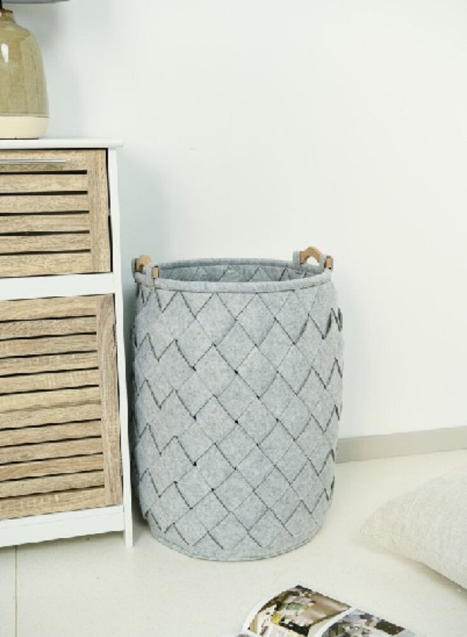 HONEYBEE Round Shaped Open Top Laundry Hamper with Handle Grey 60 x 40 x 40 cm SSB0136A-A - Image 2