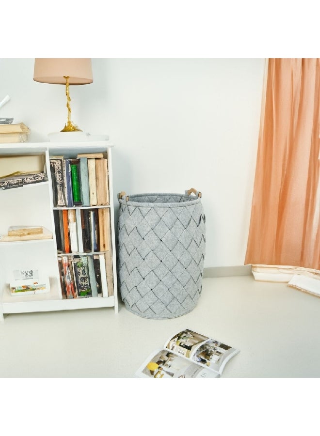 HONEYBEE Round Shaped Open Top Laundry Hamper with Handle Grey 60 x 40 x 40 cm SSB0136A-A - Image 3