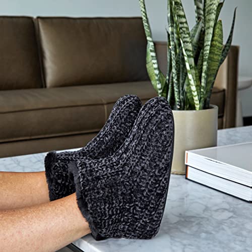Dearfoams Women's Chenille Bootie Slipper, Black, Medium - Image 2