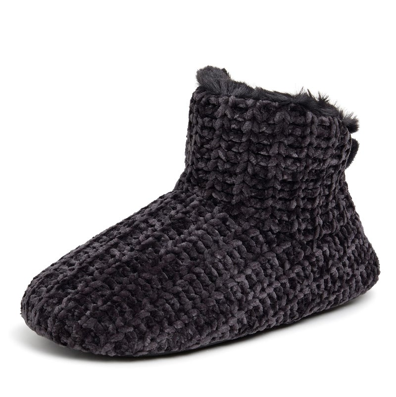 Dearfoams Women's Chenille Bootie Slipper, Black, Medium - Image 3