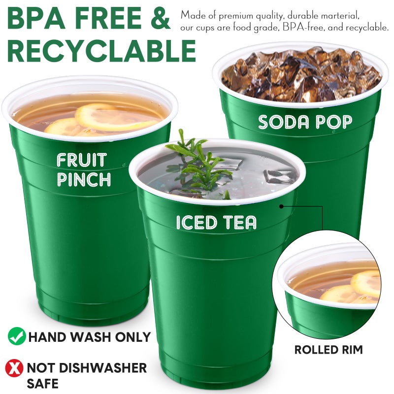 Zopeal 200 Count 18 Ounce Plastic Disposable Cups Beverage Drinking Heavy Duty Large Party Cold Drink Plastic Cups for Birthday Graduation Halloween Drinks Soda Punch Barbecues Picnics(Green) - Image 3