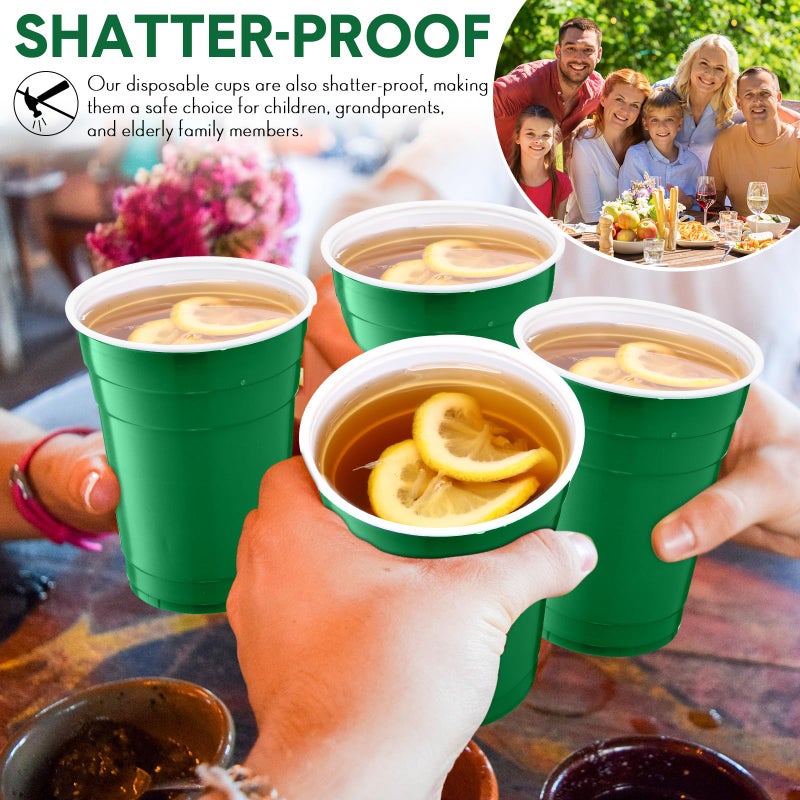 Zopeal 200 Count 18 Ounce Plastic Disposable Cups Beverage Drinking Heavy Duty Large Party Cold Drink Plastic Cups for Birthday Graduation Halloween Drinks Soda Punch Barbecues Picnics(Green) - Image 4