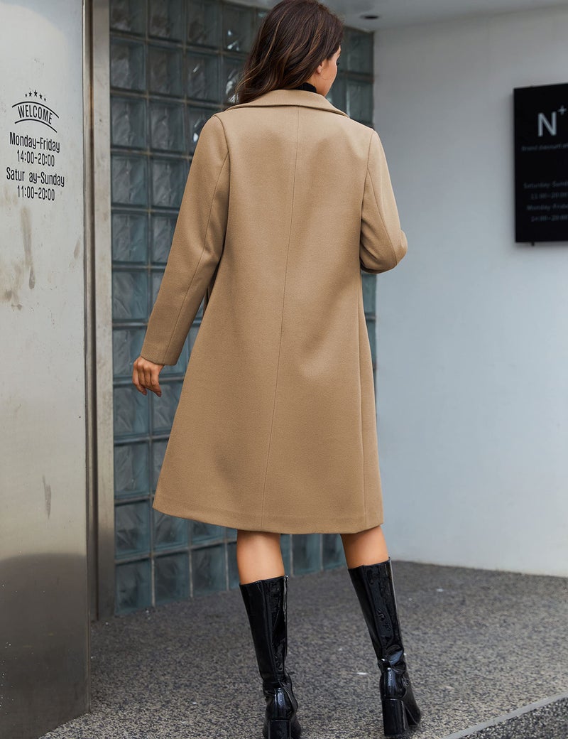 Tanming Women's Notch Lapel Double Breasted Wool Blend Mid Long Pea Trench Coat (Khaki-S) - Image 4