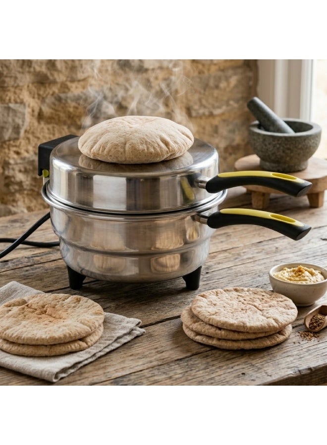 أمم صانع الخبز والبيتزا، صانع خبز كهربائي صغير، صانع خبز خمير من الألمنيوم، صينية ساخنة متعددة الأغراض للخمير الصغير، صانع خبز عربي ولبناني، فرن خبز، روتي، بيتا وخبز مسطح، 28 سم - Image 1