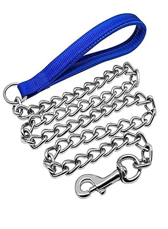 Smart Pups Combo of 1-inch Choke Collar with Stainless Steel Leash Chain with Nylon Handle for Playing and Walking Medium and Large Dogs (Blue) - Image 1