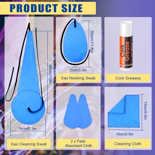 Mereido Saxophone Sax Cleaning kit with CaseCork GreaseSwabCleaning Cloth and More Workable for Wind Woodwind Struments Clarinet Flute Cleaner Maintenance Kit - Image 3