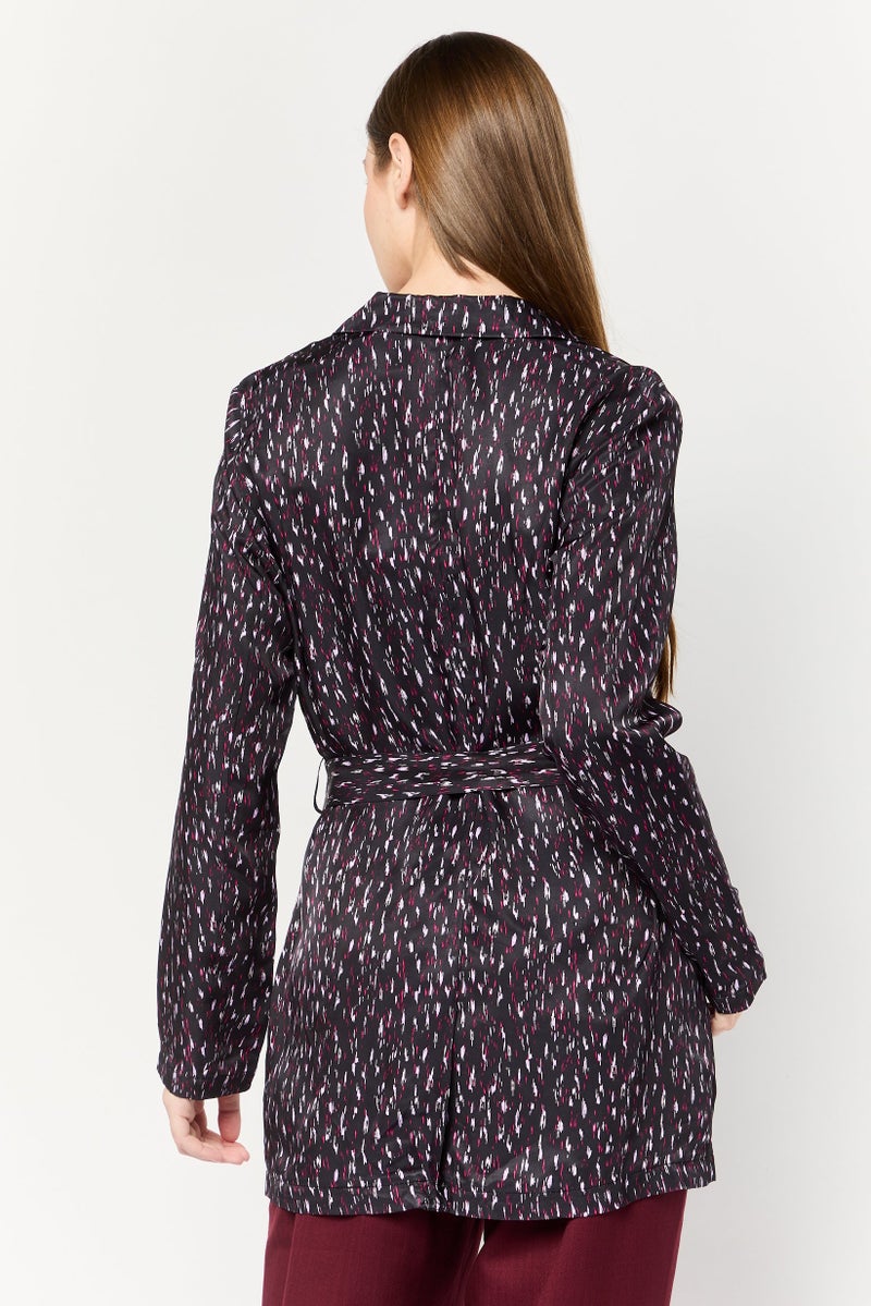 Scotch & Soda Women Regular Fit Allover Print Belted Casual Blazer, Multicolor - Image 4