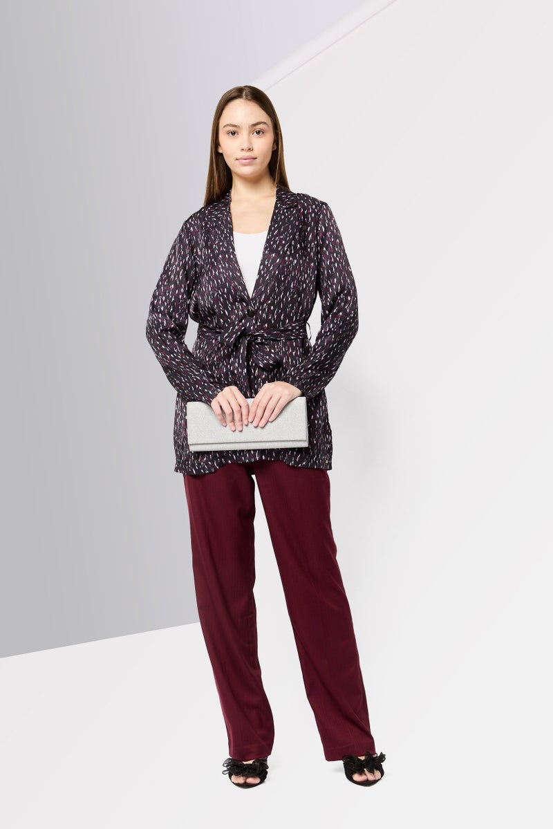 Scotch & Soda Women Regular Fit Allover Print Belted Casual Blazer, Multicolor - Image 2