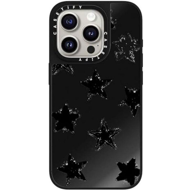 Casetify Mirror iPhone 15 Pro Max Case 【Reflective / 4.9 ft. Drop Protection/Compatible with Magsafe】 - Star Marks - Black On Black - Image 1