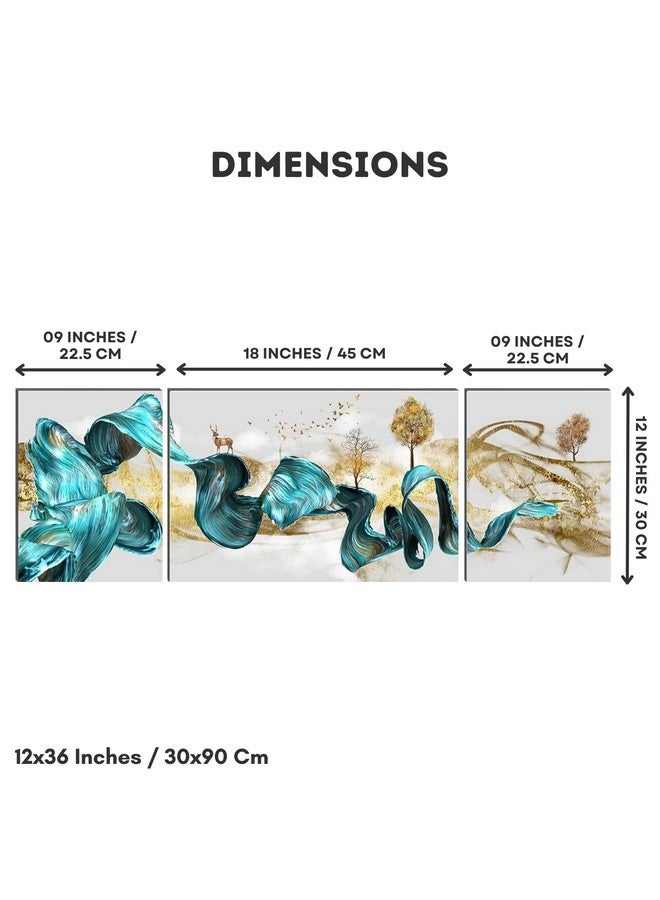 Masstone Wall Painting for Living Room | Home Decor Wall Painting | Wall Painting With Frame | Abstract Painting for Wall Decoration | MDF Framed Self Adhesive | Set of 3 | (91x30 Cm) - Image 2