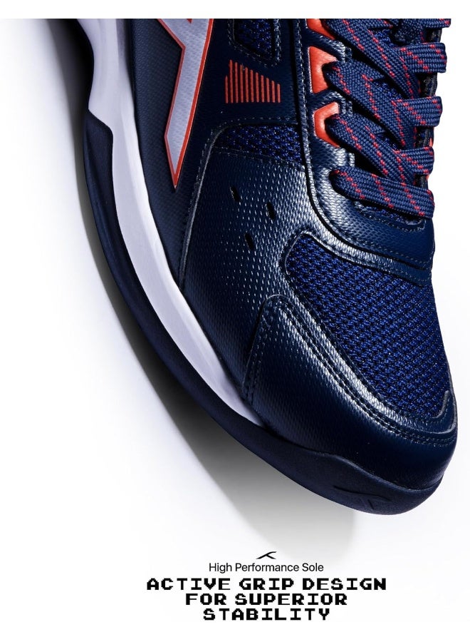 HUNDRED Raze Badminton Shoes (Non Marking) | Lightweight & Durable | X-Cushion, Active Grip Sole, Toe Assist(Navy/Orange Red, 12Uk) - Image 2