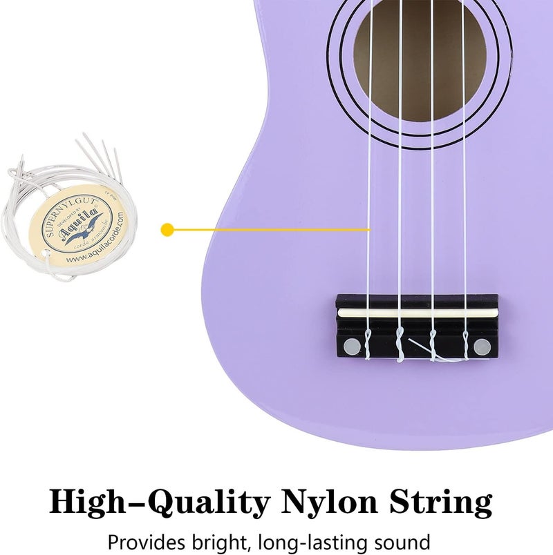 Amdini 21 Inch Ukulele for Beginners Basswood Soprano Ukelele Kit for Kids Adult Student Starter Mini Guitar Ukalelee Pack Bundle with Book Gig Bag Tuner Strap Picks Nylon Strings (Purple) - Image 4