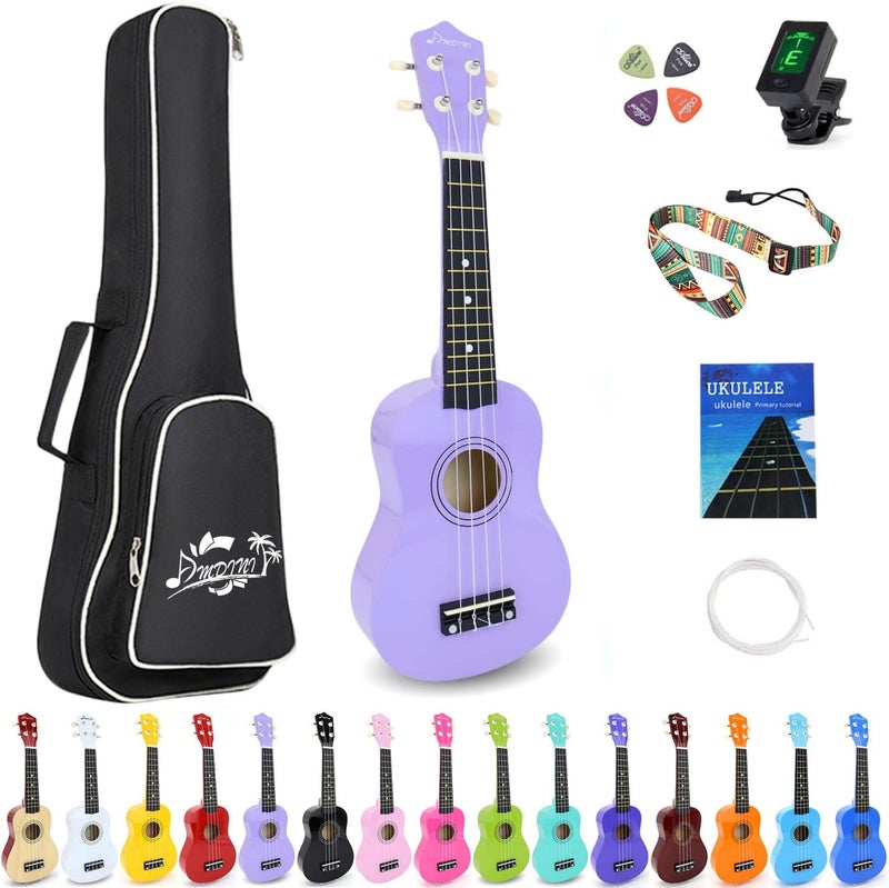 Amdini 21 Inch Ukulele for Beginners Basswood Soprano Ukelele Kit for Kids Adult Student Starter Mini Guitar Ukalelee Pack Bundle with Book Gig Bag Tuner Strap Picks Nylon Strings (Purple) - Image 1