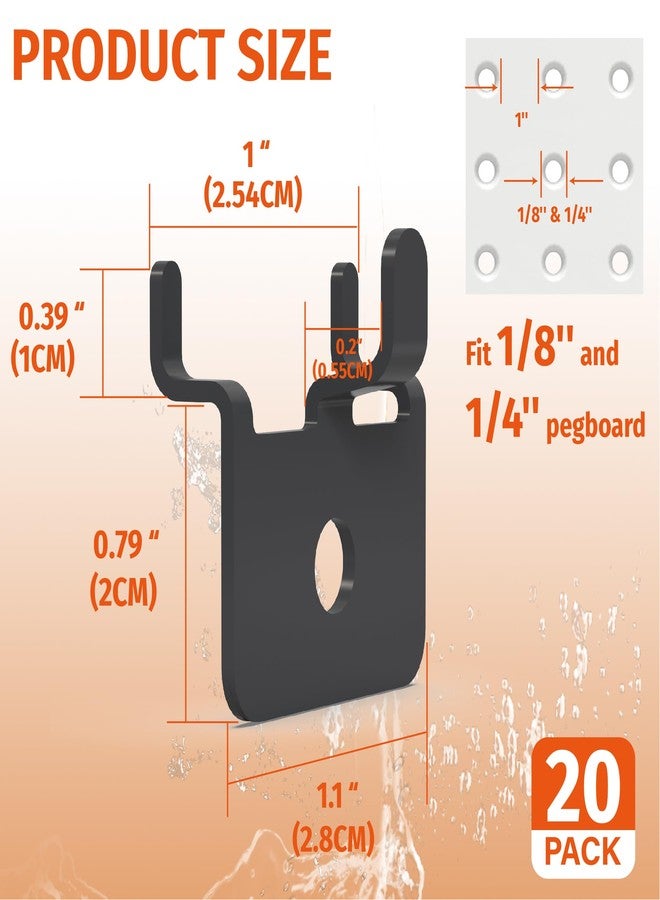 HUHOLE Pegboard Hooks - 20PC - Black Powder Coated - Fits 1/4 and 1/8 Pegboard - Heavy Duty Peg Board Hooks for Hanging - Versatile and Stylish Peg Board Hooks, Highly Adaptable - Image 2