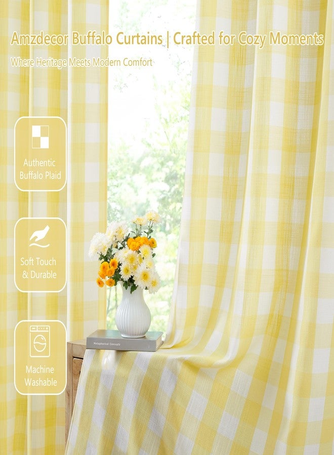 Amzdecor ستائر Amzdecor بنمط مربعات الجاموس، طول 84 بوصة، ستائر ريفية بنمط مربعات الجينغهام شبه شفافة لغرفة المعيشة وغرفة النوم، ستائر بنمط مربعات النوافذ، قطعتان (40 بوصة × 84 بوصة، أصفر وأبيض) - Image 2